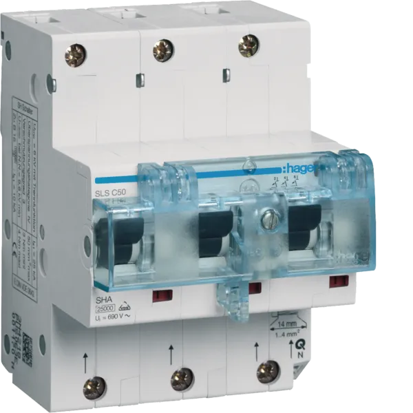 SLS switch 3-pole Cs characteristic 50A for DIN rail mounting image 1