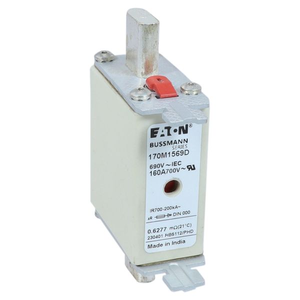 Fuse-link, high speed, 160 A, AC 690 V, DIN 000, aR, DIN, IEC, dual indicator, live gripping lugs image 12