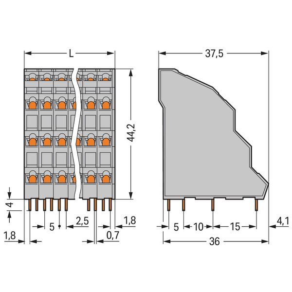 Quadruple-deck PCB terminal block 2.5 mm² Pin spacing 5 mm gray image 3