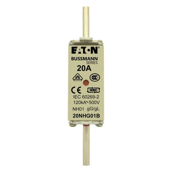 Fuse-link, LV, 20 A, AC 500 V, NH01, gL/gG, IEC, dual indicator, live gripping lugs image 12
