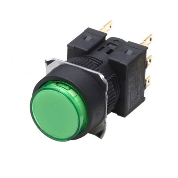Pushbutton complete, dia. 16 mm, lighted lamp 24 VAC/VDC, round, green image 1