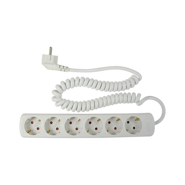 '6 way socket outlet white, 4m H05VV-F 3G1,5  with 2,5 spiral cable' image 1