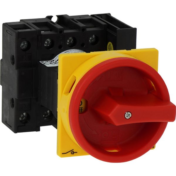 Main switch, P1, 40 A, rear mounting, 3 pole + N, 1 N/O, 1 N/C, Emergency switching off function, With red rotary handle and yellow locking ring, Lock image 2