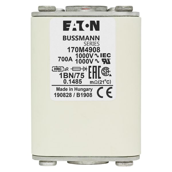 Fuse-link, high speed, 700 A, AC 1000 V, size 1, 53 x 53 x 75 mm, aR, IEC, single indicator image 14