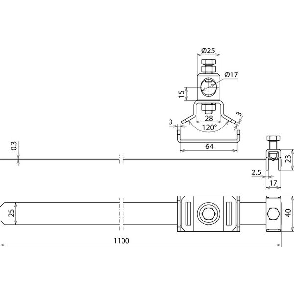 Pipe clamp StSt f. air-termination rods D 16mm f. square profiles min. image 2