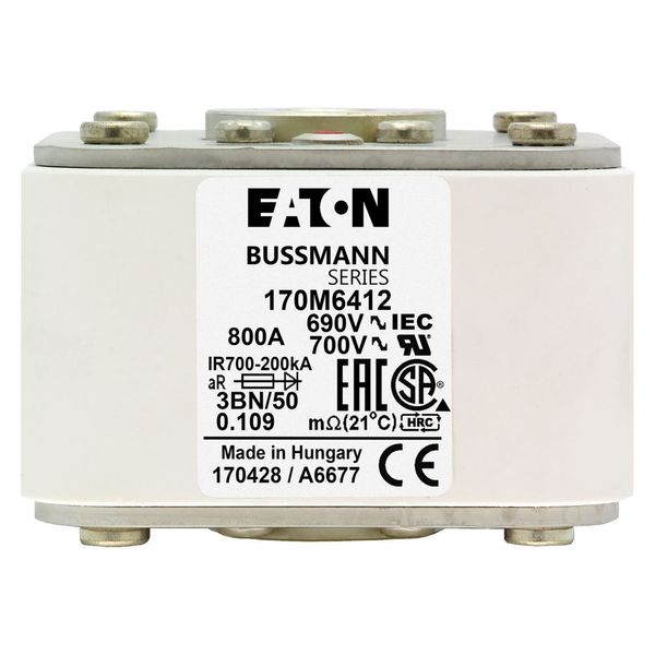 Fuse-link, high speed, 800 A, AC 690 V, size 3, aR, IEC, UL, single indicator image 3