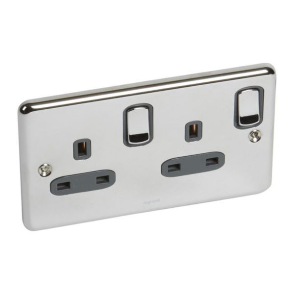 Synergy Authentic 2 Gang 13A Double Pole Switched Socket Outlet Polished Stainless Steel image 1