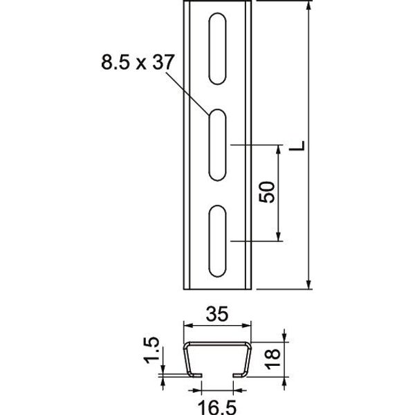 AML3518P1000FS Profile rail perforated, slot 16.5mm 1000x35x18 image 2