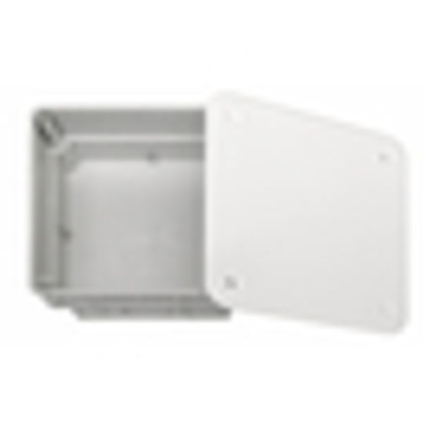 Flush junction box 100x100xd50mm, break out opening,cover wt image 2
