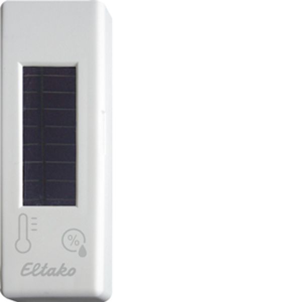 Wireless temperature+humidity sensor with solar cell and battery, pure white glossy image 1