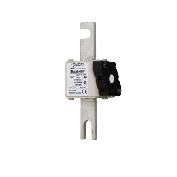 Fuse-link, high speed, 630 A, AC 690 V, compact DIN 1, 45 x 58 x 134 mm, aR, DIN, IEC, type K indicator, 110 mm centres image 14