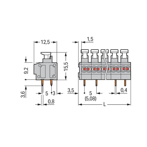 2-conductor PCB terminal block push-button 0.75 mm² gray image 3