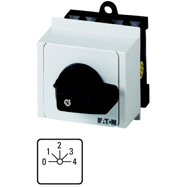 Step switches, T0, 20 A, service distribution board mounting, 4 contact unit(s), Contacts: 8, 45 °, maintained, With 0 (Off) position, 0-4, Design num image 1