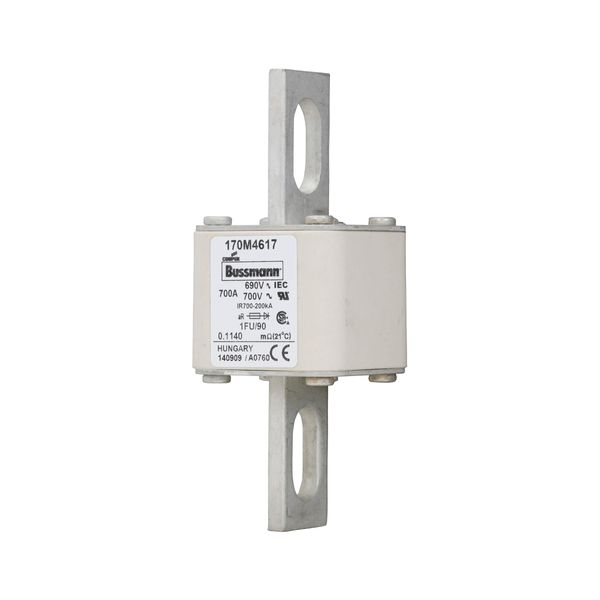 Fuse-link, high speed, 700 A, AC 690 V, size 1, 53 x 69 x 136 mm, aR, IEC, UL, no indicator, 90 mm centers image 2