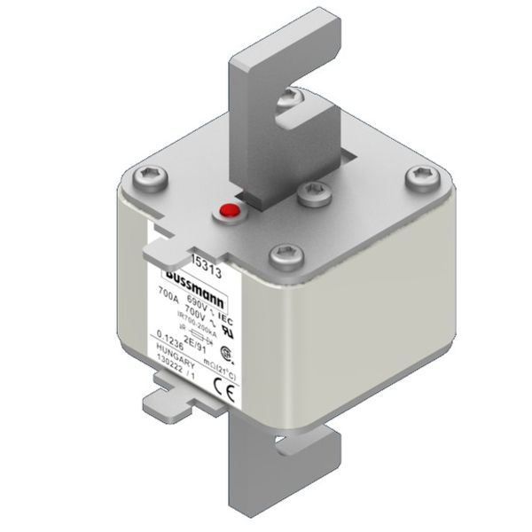 Fuse-link, high speed, 700 A, AC 690 V, size 2, 61 x 61 x 126 mm, aR, IEC, single indicator image 2