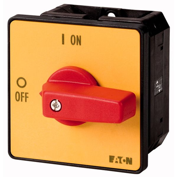 On-Off switch, T5, 100 A, flush mounting, 1 contact unit(s), 1 pole, Emergency switching off function, with red thumb grip and yellow front plate image 1