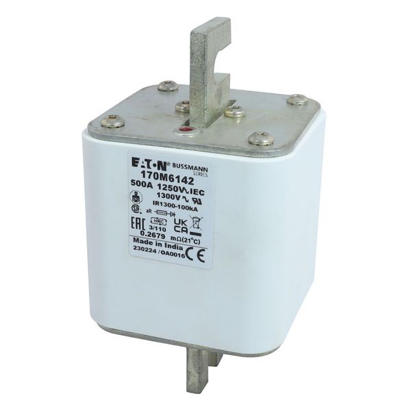 Fuse-link, high speed, 500 A, AC 1250 V, size 3, 76 x 90 x 139 mm, aR, DIN, IEC, single indicator image 9