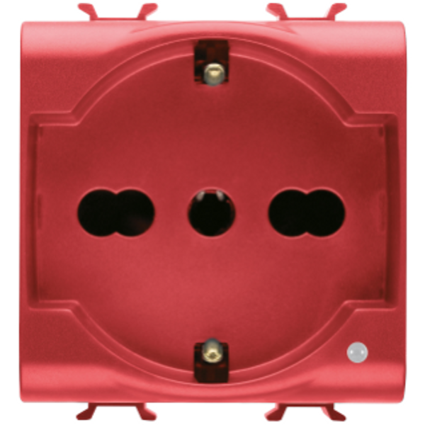 ITALIAN/GERMAN STANDARD SOCKET-OUTLET 250V ac - FOR DEDICATED LINES - 2P+E 16A DUAL AMPERAGE - P30-P17 - 2 MODULES - RED - CHORUSMART image 1