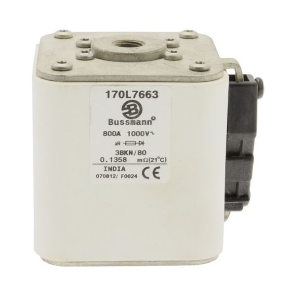 Fuse-link, high speed, 800 A, AC 1000 V, Size 3, 76 x 92 x 83 mm, aR, IEC, single indicator image 2