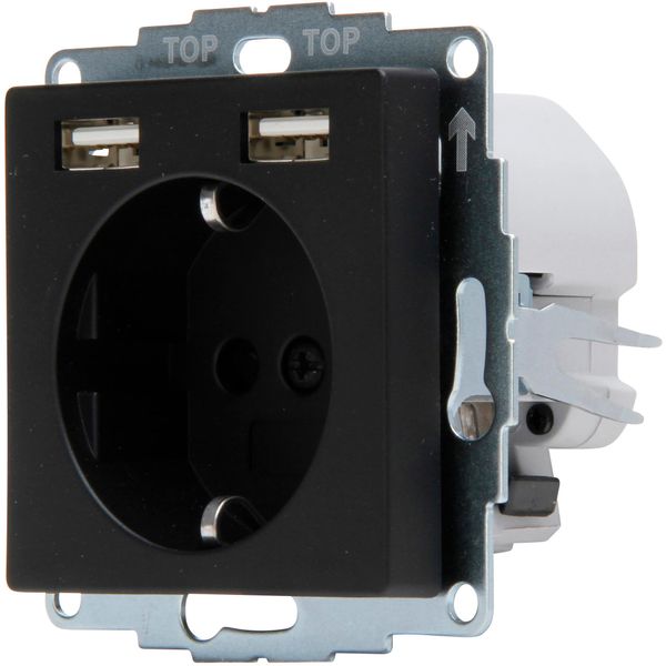 ATHENIS - Unterputz-Schutzkontakt Steckdose, 2 USB-Ladebuchsen, Farbe: schwarz matt image 1