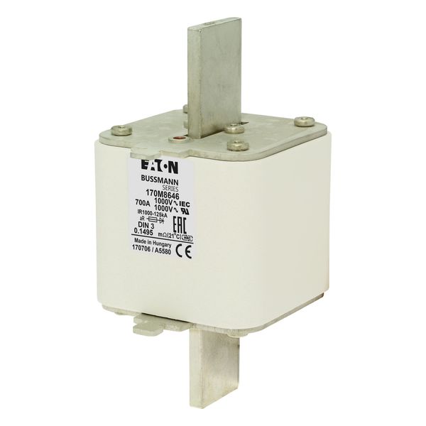 Fuse-link, high speed, 700 A, AC 1000 V, DIN 3, 90 x 75 x 150 mm, aR, DIN, IEC, single indicator image 6