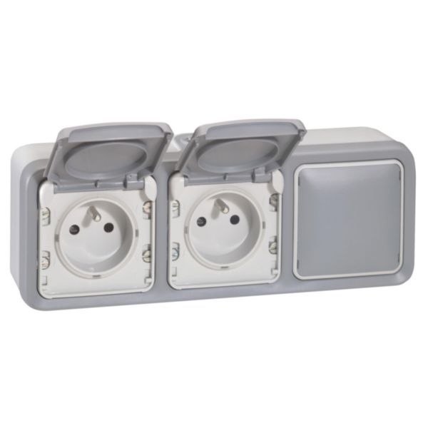 Double power socket + complete exposed Plexo shutter - Gray image 1