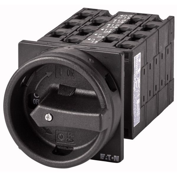 Main switch, T3, 32 A, flush mounting, 6 contact unit(s), 9-pole, 2 N/O, 1 N/C, STOP function, With black rotary handle and locking ring image 1