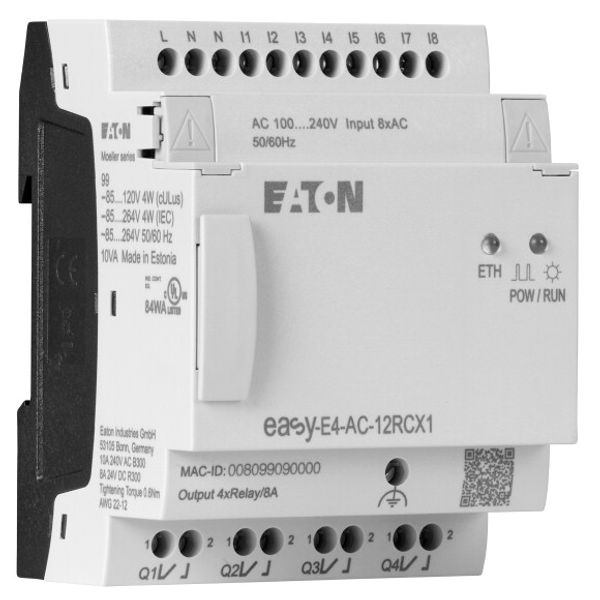 Control relays, easyE4 (expandable, Ethernet), 100 - 240 V AC, 110 - 220 V DC (cULus: 100 - 110 V DC), Inputs Digital: 8, screw terminal image 4