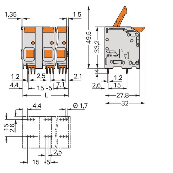 PCB terminal block lever 16 mm² gray image 4