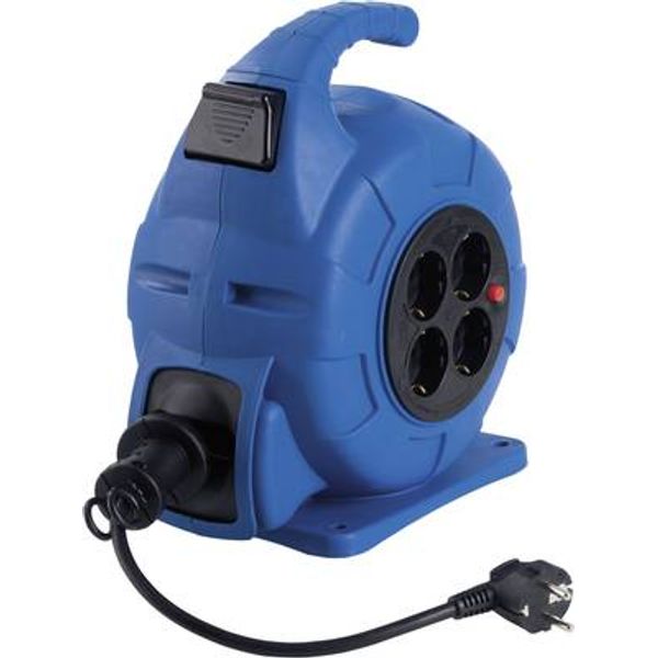 automatic cable reel blue 'ROTOMATIC' with 10 H05VV-F 3G1,5 with 4 sockets IP20 german version image 1