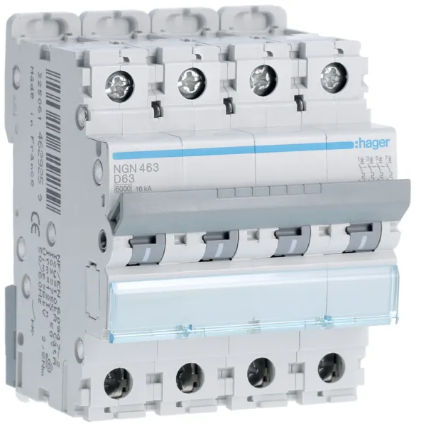 Circuit breaker 4P 63A D 6/10kA 4M image 1