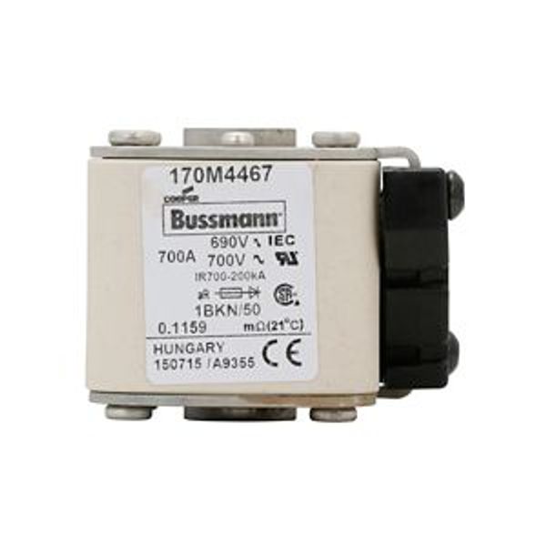 Fuse-link, high speed, 700 A, AC 690 V, size 1, 53 x 69 x 51 mm, aR, IEC, UL, type K indicator, flush end, M8 image 5