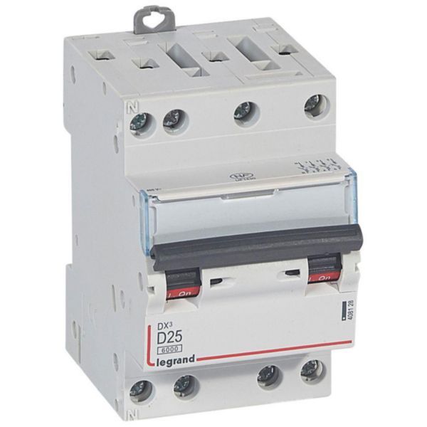 DX³6000 10kA high inlet and low outlet screw circuit breaker 4P 400~ - 25A - curve D - for optimized HX³ comb image 1