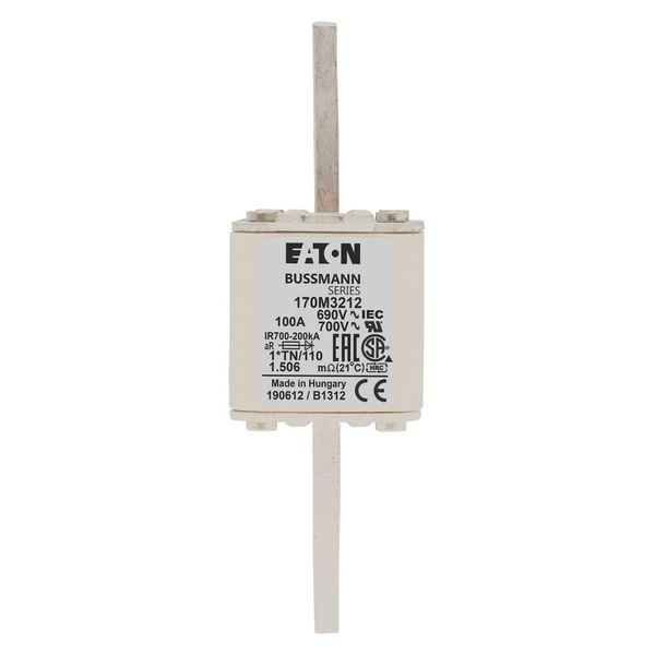 Fuse-link, high speed, 100 A, AC 690 V, compact DIN 1, 45 x 58 x 134 mm, aR, DIN, IEC, single indicator, 80 mm centres image 13