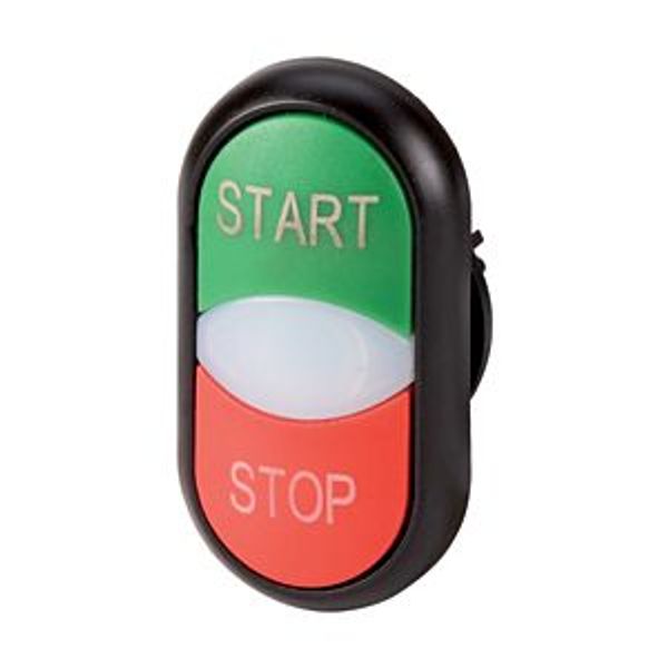 Double actuator pushbutton, RMQ-Titan, Actuators and indicator lights non-flush, momentary, White lens, green, red, inscribed, Bezel: black, START/STO image 2