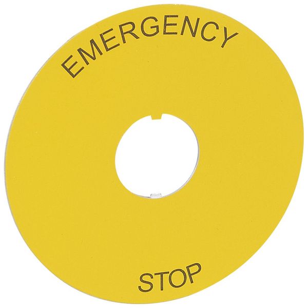 Osmoz legend plate - for mushroom head - round Ø80 - yellow -''EMERGENCY STOP'' image 1