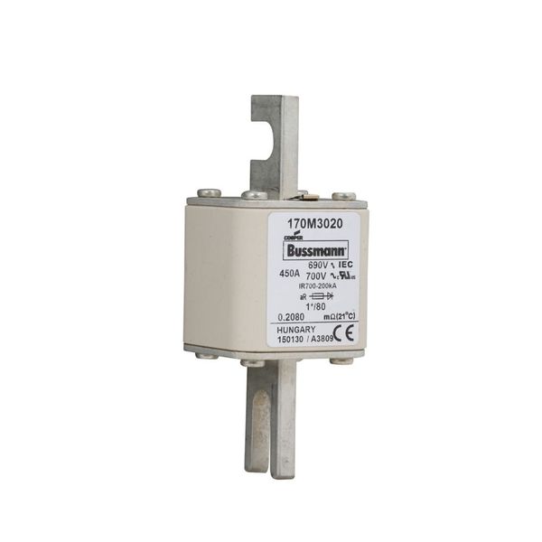 Fuse-link, high speed, 450 A, AC 690 V, compact DIN 1, 45 x 45 x 104 mm, aR, DIN, IEC, single indicator image 8