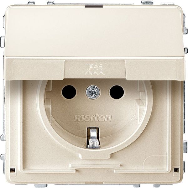 SCHUKO socket with hinged lid, touch protection, plug-in terminals, white, AQUADESIGN image 1