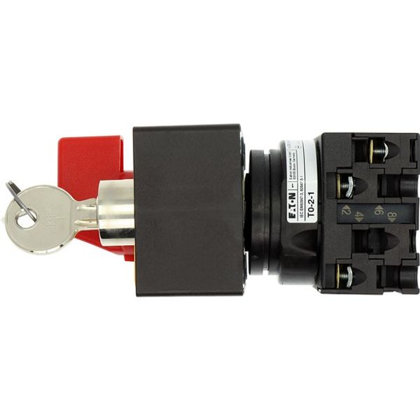 Panic switches, T0, 20 A, flush mounting, 3 pole, with red thumb grip and yellow front plate, Cylinder lock SVA image 2