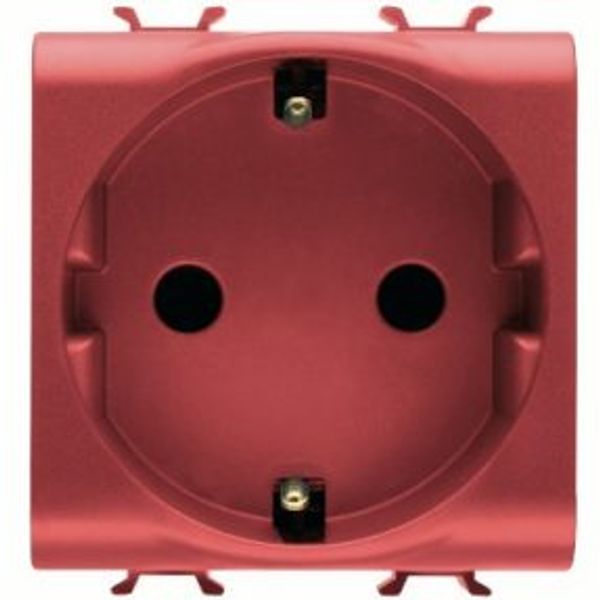 GERMAN STANDARD SOCKET-OUTLET 250V ac - FRONT TIGHTENING TERMINALS - FOR DEDICATED LINES - 2P+E 16A - 2 MODULES - RED - ANTIBACTERIAL - CHORUSMART image 1