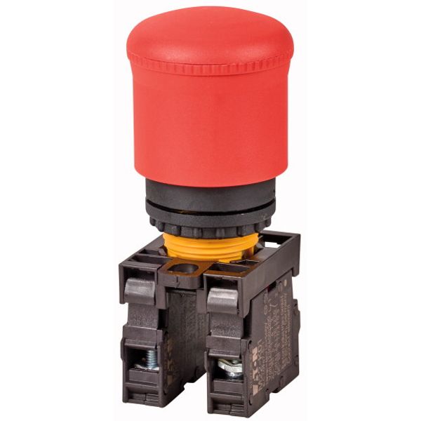 Emergency stop/emergency switching off pushbutton, RMQ-Titan, Mushroom-shaped, 38 mm, Non-illuminated, Pull-to-release function, 1 NC, 1 N/O, Red, yel image 2