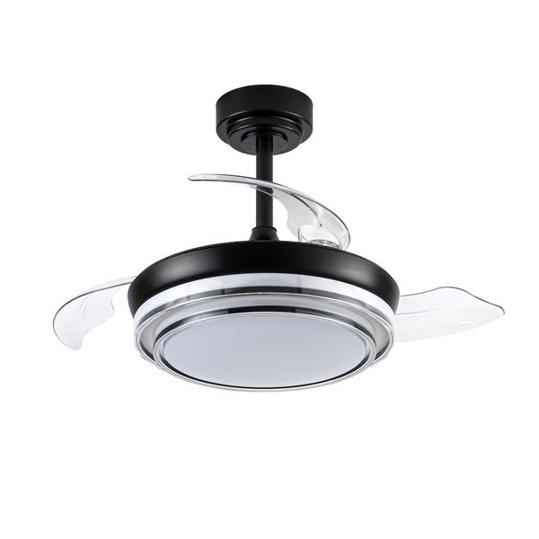 Lander Mini Black Retractable Blades LED Ceiling Fan  46W 5520 Lm CCT image 1