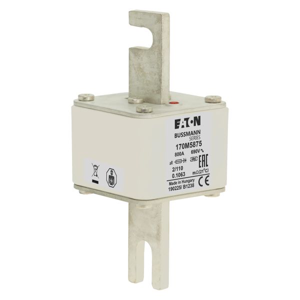 Fuse-link, high speed, 800 A, AC 690 V, size 2, 61 x 75 x 140 mm, aR, DIN, IEC, single indicator image 10