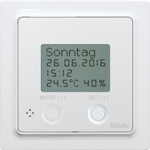 Wireless clock thermo hygrostat with display in E-Design55, polar white glossy image 1