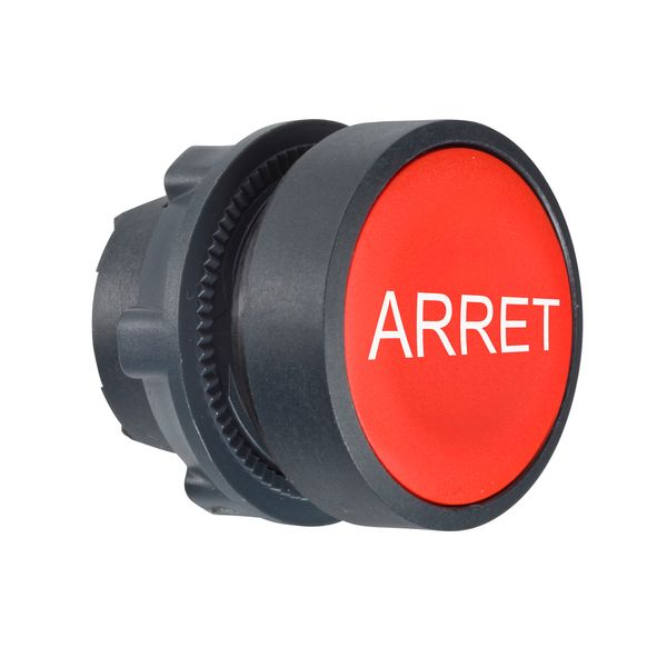 Head for non illuminated push button, Harmony XB5, red flush pushbutton Ø22 mm spring return "ARRET" image 1