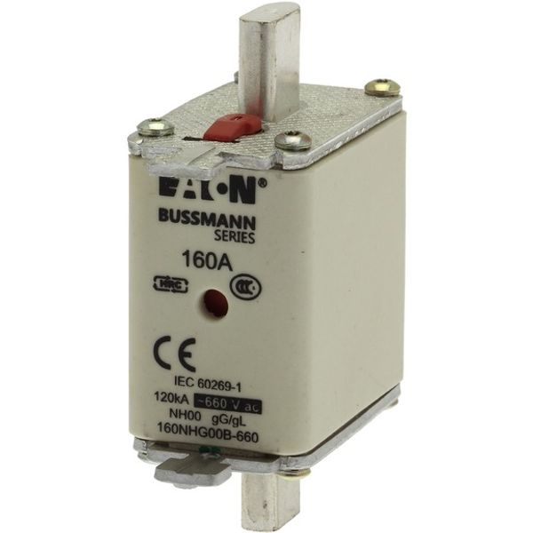 Fuse-link, LV, 160 A, AC 660 V, NH00, gL/gG, IEC, dual indicator, live gripping lugs image 1
