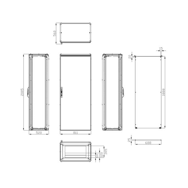 Modular enclosure 1 door IP55 H=2000 W=800 D=500 mm image 3