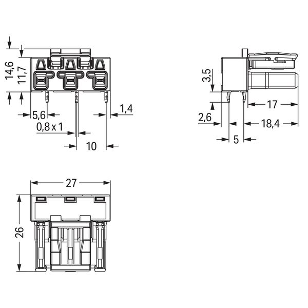 Socket for PCBs angled 3-pole white image 5