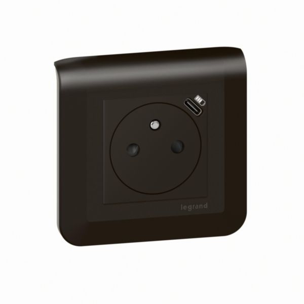 099449 Surface Mosaic power outlet with 2-module Type-C charger - matte black image 1