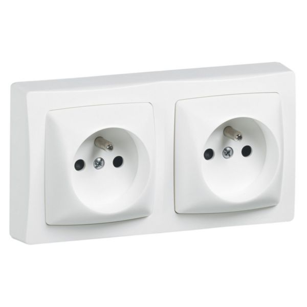 Double socket outlet with pre-wired earth Surface-mounted switchgear - White image 1